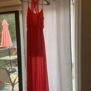 Coral maxi dress with key hole back